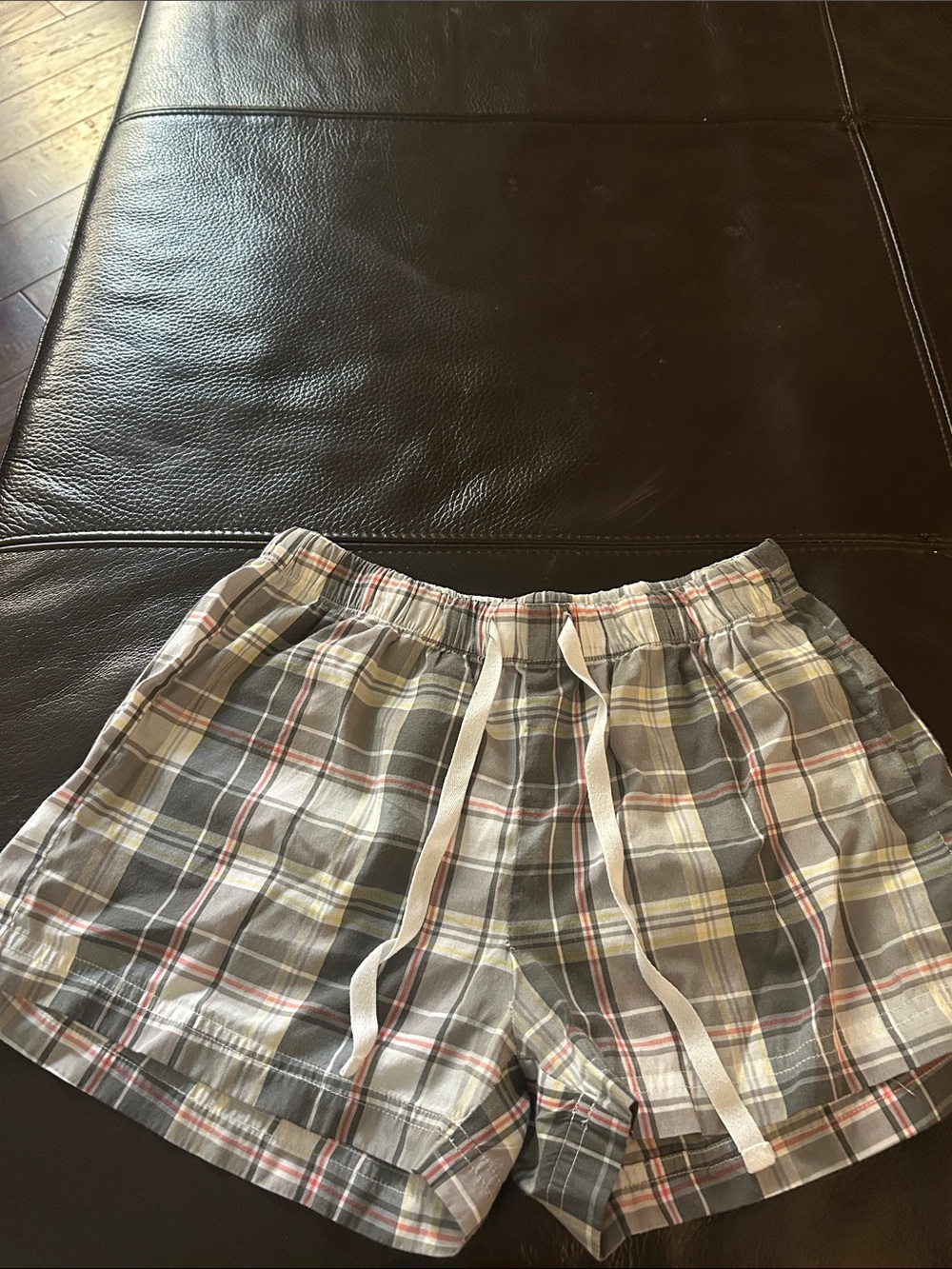 La Vie En Rose Plaid Drawstring Shorts - Gray, Cream, Pink